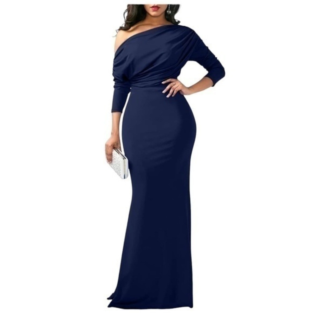 Women's Sexy Elegant Long Sleeve Off Shoulder Bodycon Long Evening Formal - Picture 2 of 10